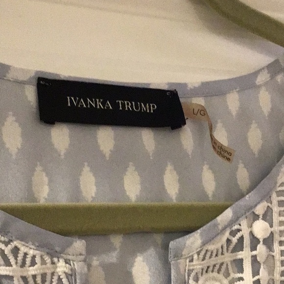 Ivanka Tump Light Blue and White Lace Front Blouse Size L - Picture 2 of 7